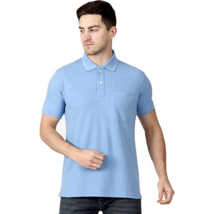 Roneclick Men's Half Sleeve Polo Collar Cotton T Shirt (Sky Blue)