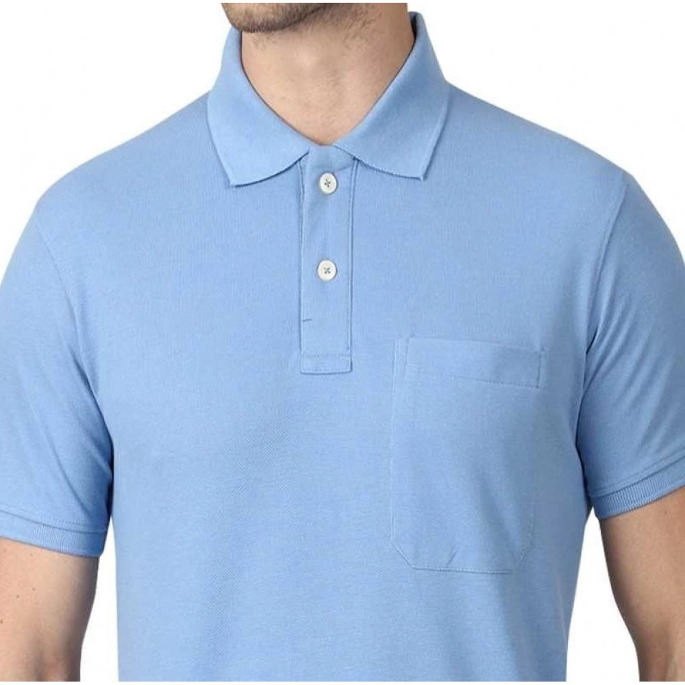 Roneclick Men's Half Sleeve Polo Collar Cotton T Shirt (Sky Blue)