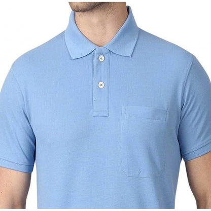 Roneclick Men's Half Sleeve Polo Collar Cotton T Shirt (Sky Blue)