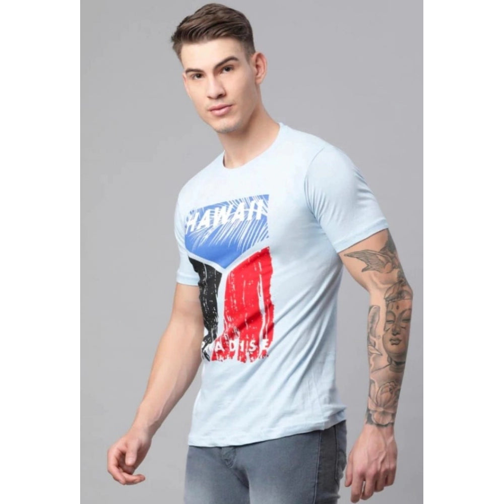 Roneclick Men's Half Sleeve Round Neck Cotton T Shirt (Blue)