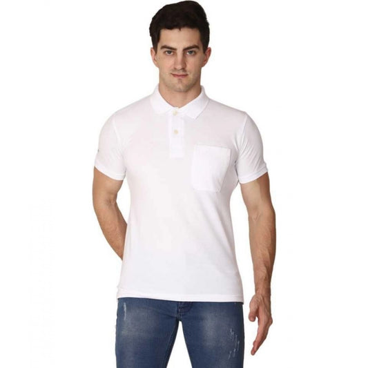 Roneclick Men's Half Sleeve Polo Collar Cotton T Shirt (White )