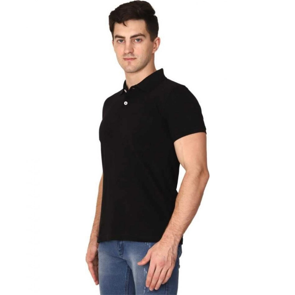 Roneclick Men's Half Sleeve Polo Collar Cotton T Shirt (Black)