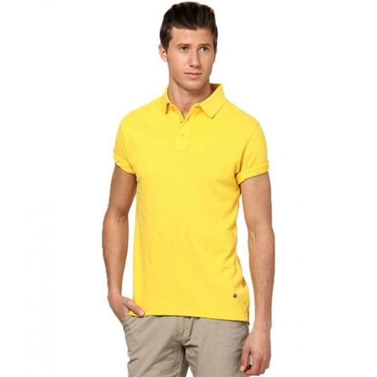 Roneclick Men's Half Sleeve Polo Collar Cotton T Shirt (Lemon Yellow)