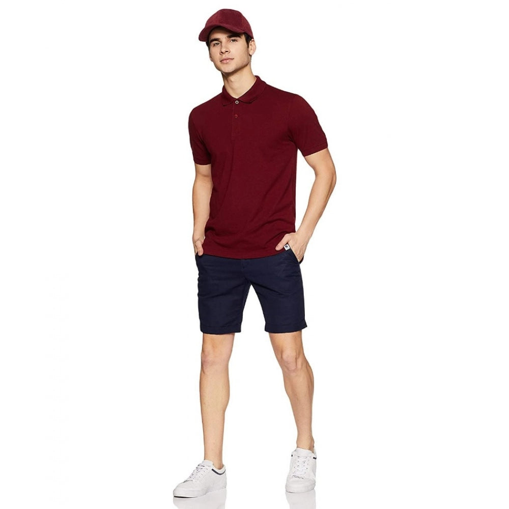 Roneclick Men's Half Sleeve Polo Collar Cotton T Shirt (Maroon)