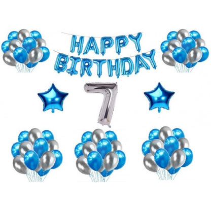 Roneclick 7Th Happy Birthday Decoration Combo With Foil And Star Balloons (Blue, Silver)