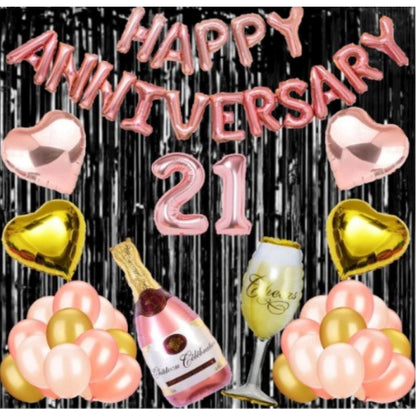 Roneclick 21St Anniversary Rose Gold Foil Balloons With Happy Decoration Items Set (Rose Gold)