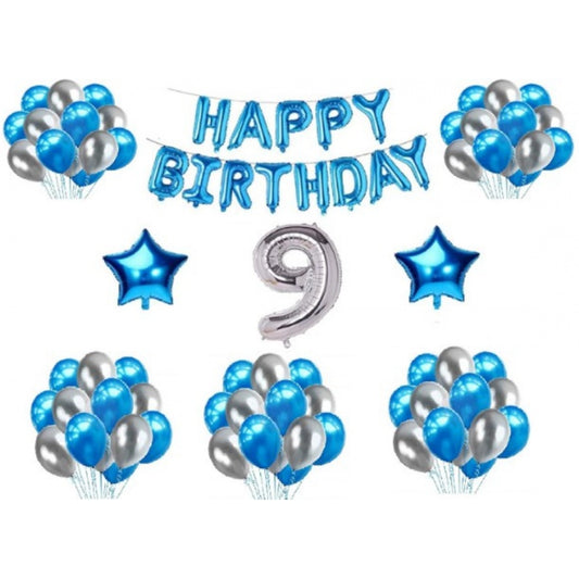 Roneclick 9Th Happy Birthday Decoration Combo With Foil And Star Balloons (Blue, Silver)