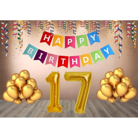 Roneclick 17Th Happy Birthday Decoration Combo With Multi Color Banner (Multicolor)