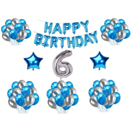 Roneclick 6Th Happy Birthday Decoration Combo With Foil And Star Balloons (Blue, Silver)