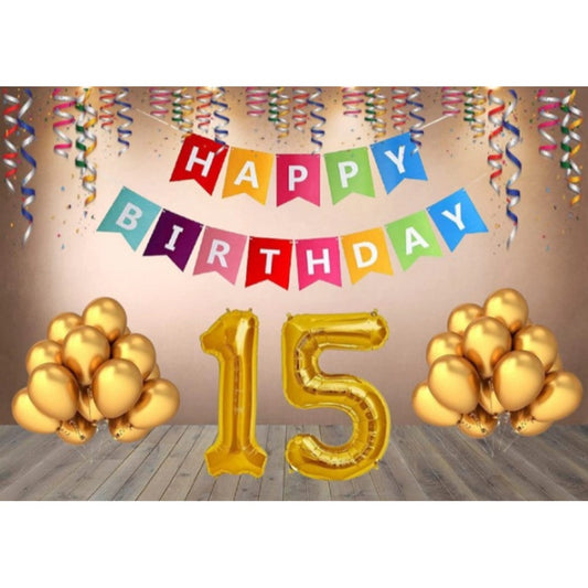 Roneclick 15Th Happy Birthday Decoration Combo With Multi Color Banner (Multicolor)