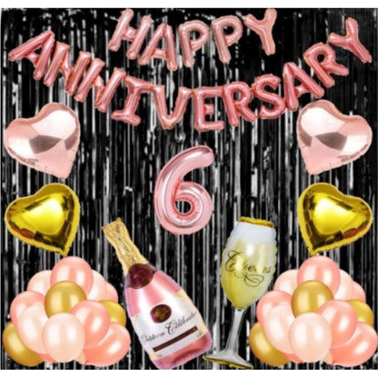 Roneclick 6Th Anniversary Rose Gold Foil Balloons With Happy Decoration Items Set (Rose Gold)