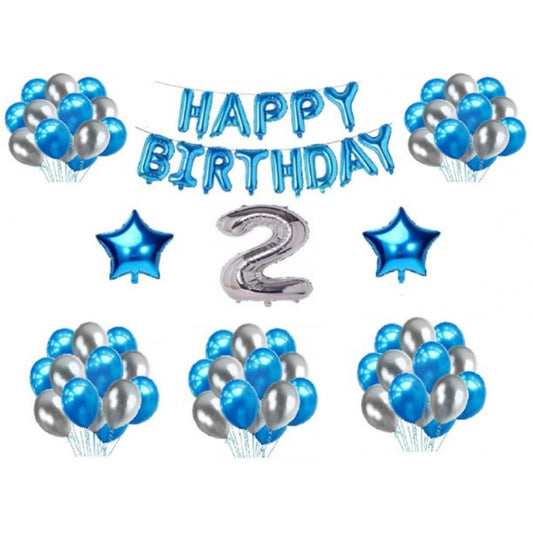 Roneclick 2Nd Happy Birthday Decoration Combo With Foil And Star Balloons (Blue, Silver)