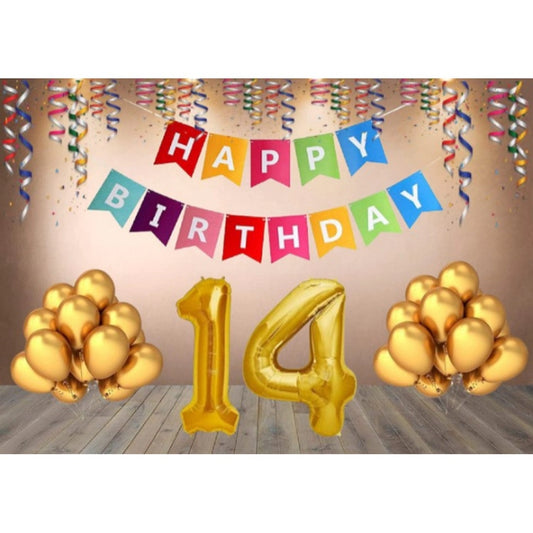 Roneclick 14Th Happy Birthday Decoration Combo With Multi Color Banner (Multicolor)