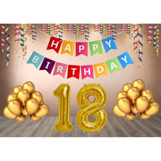 Roneclick 18Th Happy Birthday Decoration Combo With Multi Color Banner (Multicolor)