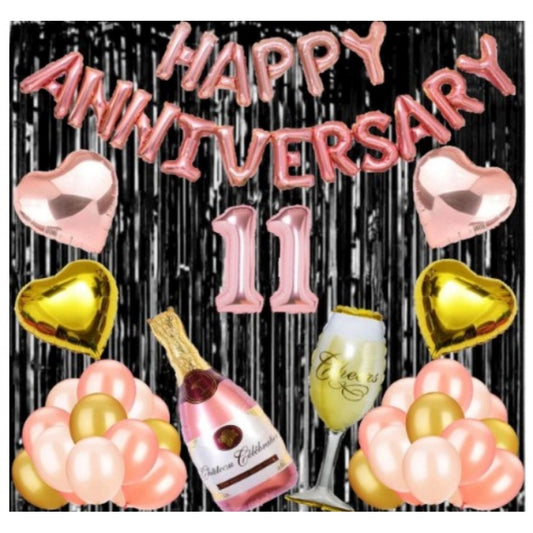 Roneclick 11Th Anniversary Rose Gold Foil Balloons With Happy Decoration Items Set (Rose Gold)