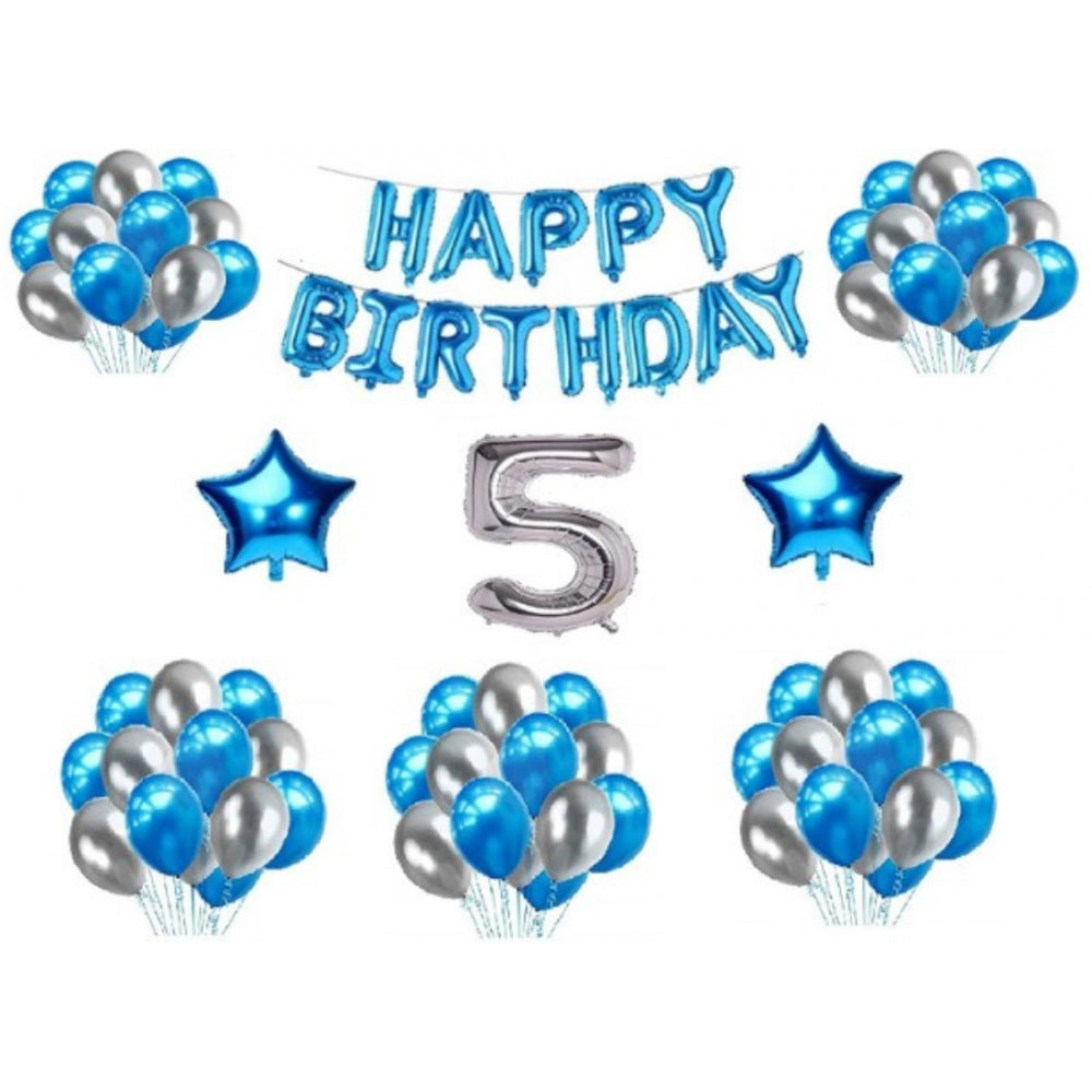 Roneclick 5Th Happy Birthday Decoration Combo With Foil And Star Balloons (Blue, Silver)