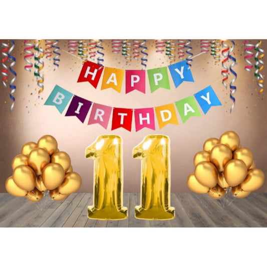 Roneclick 11Th Happy Birthday Decoration Combo With Multi Color Banner (Multicolor)