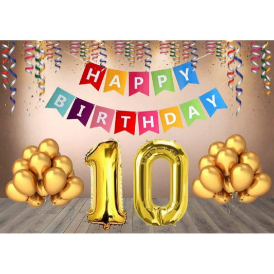 Roneclick 10Th Happy Birthday Decoration Combo With Multi Color Banner (Multicolor)