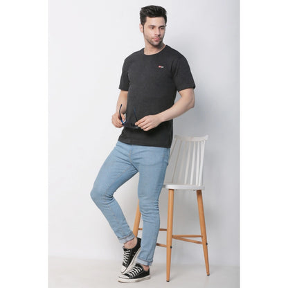 Roneclick Men's Cotton Jersey Round Neck Plain Tshirt (Charcoal Melange)