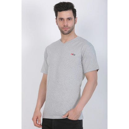 Roneclick Men's Cotton Jersey V Neck Plain Tshirt (Grey Melange)