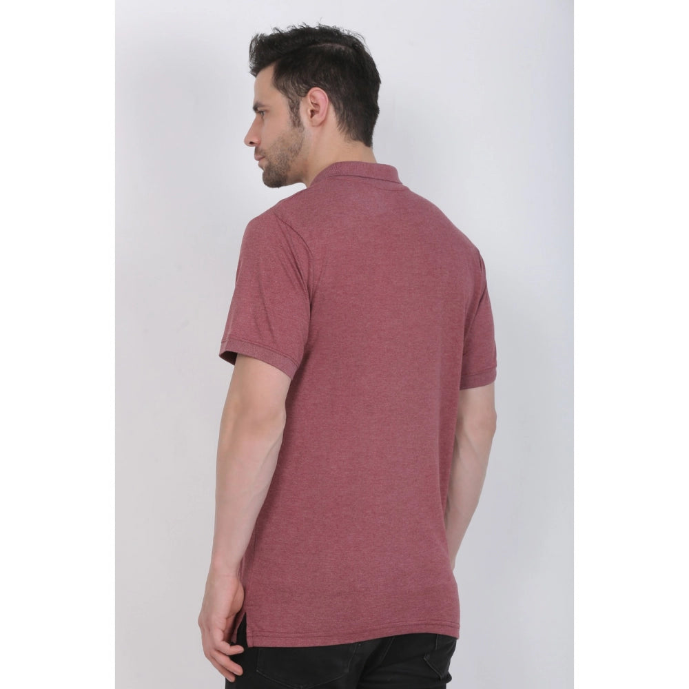 Roneclick Men's Poly Viscose Polo Plain Tshirt (Maroon Melange)