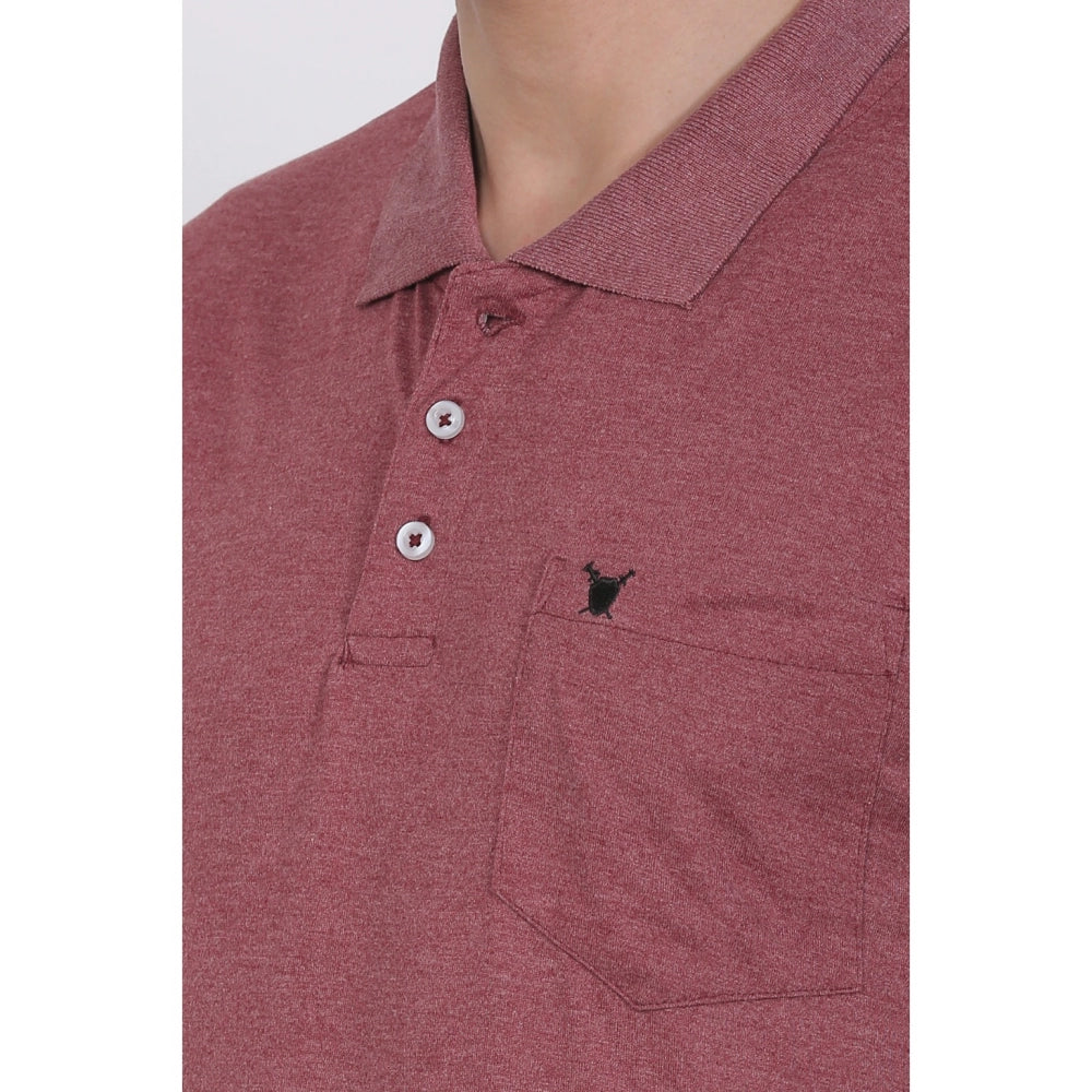 Roneclick Men's Poly Viscose Polo Plain Tshirt (Maroon Melange)