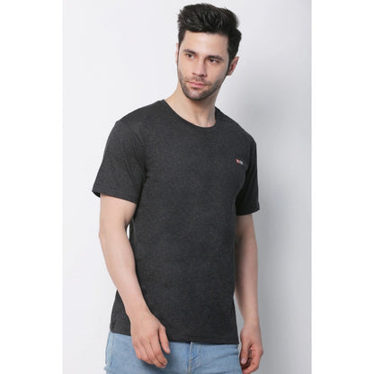 Roneclick Men's Cotton Jersey Round Neck Plain Tshirt (Charcoal Melange)