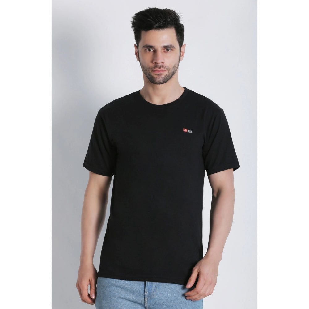 Roneclick Men's Cotton Jersey Round Neck Plain Tshirt (Black)