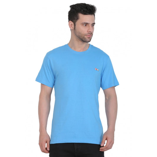 Roneclick Men's Cotton Jersey Round Neck Plain Tshirt (Turquoise Blue)