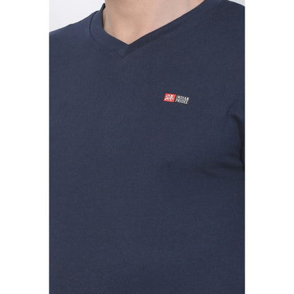 Roneclick Men's Cotton Jersey V Neck Plain Tshirt (Navy)