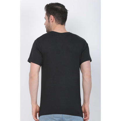 Roneclick Men's Cotton Jersey V Neck Plain Tshirt (Black)