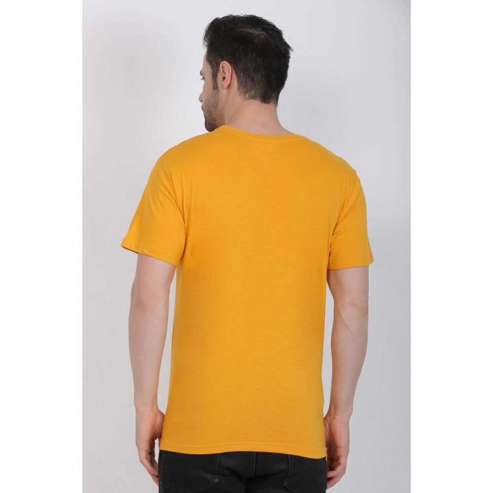 Roneclick Men's Cotton Jersey Round Neck Printed Tshirt (Mustard Yellow)