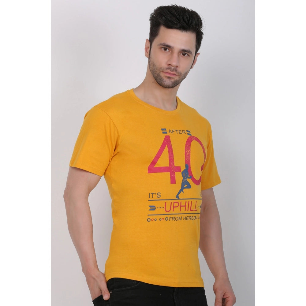 Roneclick Men's Cotton Jersey Round Neck Printed Tshirt (Mustard Yellow)