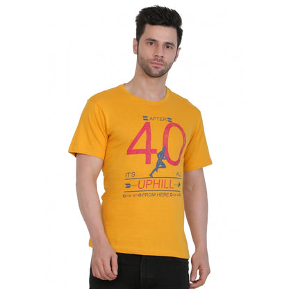 Roneclick Men's Cotton Jersey Round Neck Printed Tshirt (Mustard Yellow)