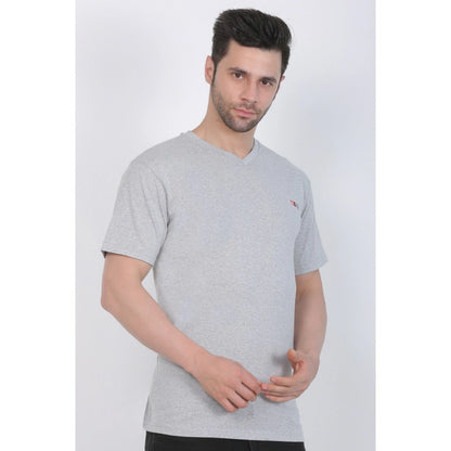 Roneclick Men's Cotton Jersey V Neck Plain Tshirt (Grey Melange)