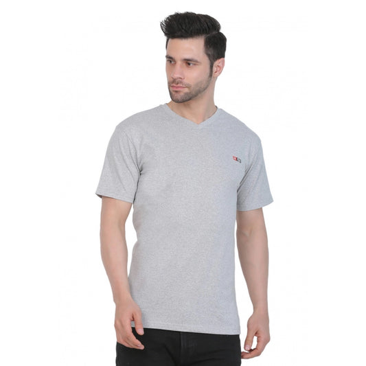 Roneclick Men's Cotton Jersey V Neck Plain Tshirt (Grey Melange)