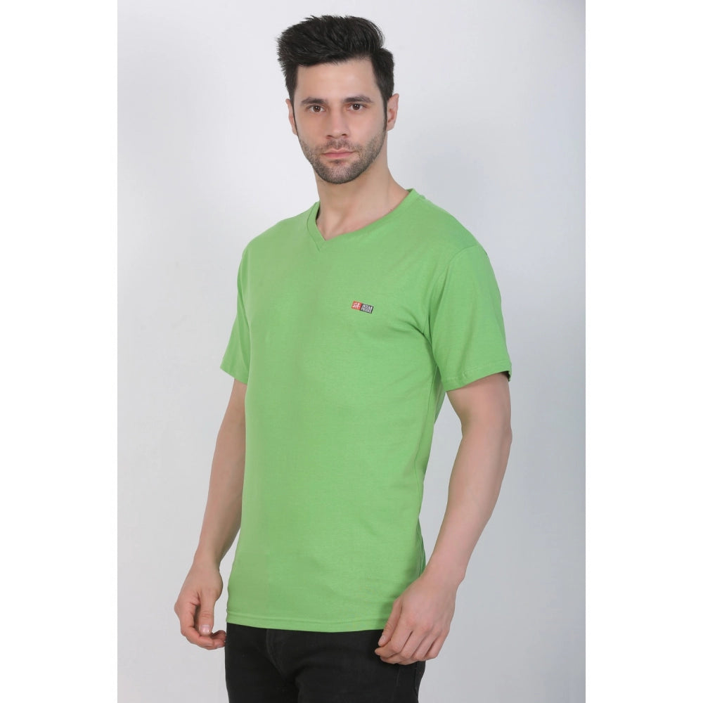 Roneclick Men's Cotton Jersey V Neck Plain Tshirt (Pale Green)