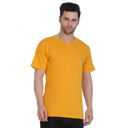 Roneclick Men's Cotton Jersey V Neck Plain Tshirt (Mustard Yellow)