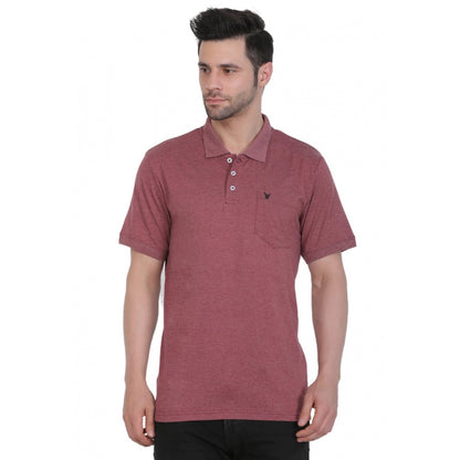 Roneclick Men's Poly Viscose Polo Plain Tshirt (Maroon Melange)