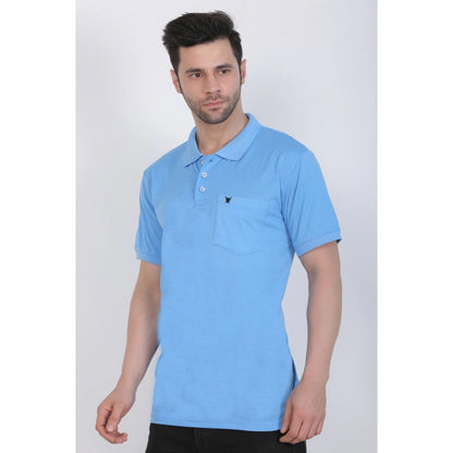 Roneclick Men's Poly Viscose Polo Plain Tshirt (Blue Melange)