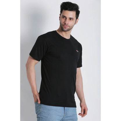 Roneclick Men's Cotton Jersey Round Neck Plain Tshirt (Black)