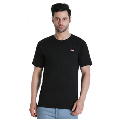 Roneclick Men's Cotton Jersey Round Neck Plain Tshirt (Black)