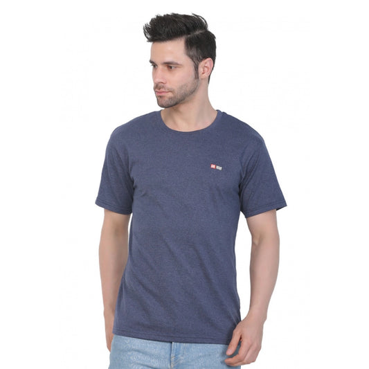 Roneclick Men's Cotton Jersey Round Neck Plain Tshirt (Blue Melange)