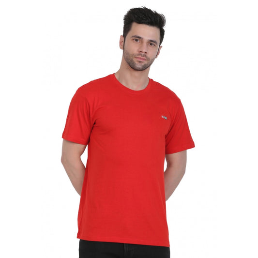 Roneclick Men's Cotton Jersey Round Neck Plain Tshirt (Red)