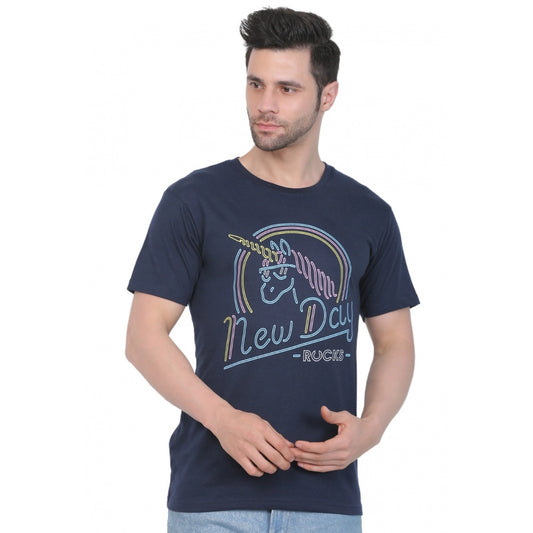 Roneclick Men's Cotton Jersey Round Neck Printed Tshirt (Navy)