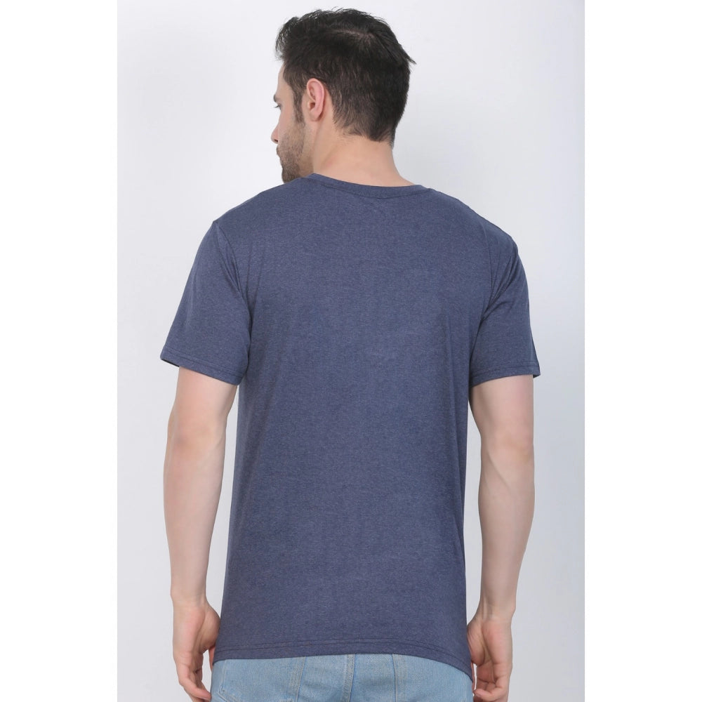 Roneclick Men's Cotton Jersey Round Neck Printed Tshirt (Blue Melange)