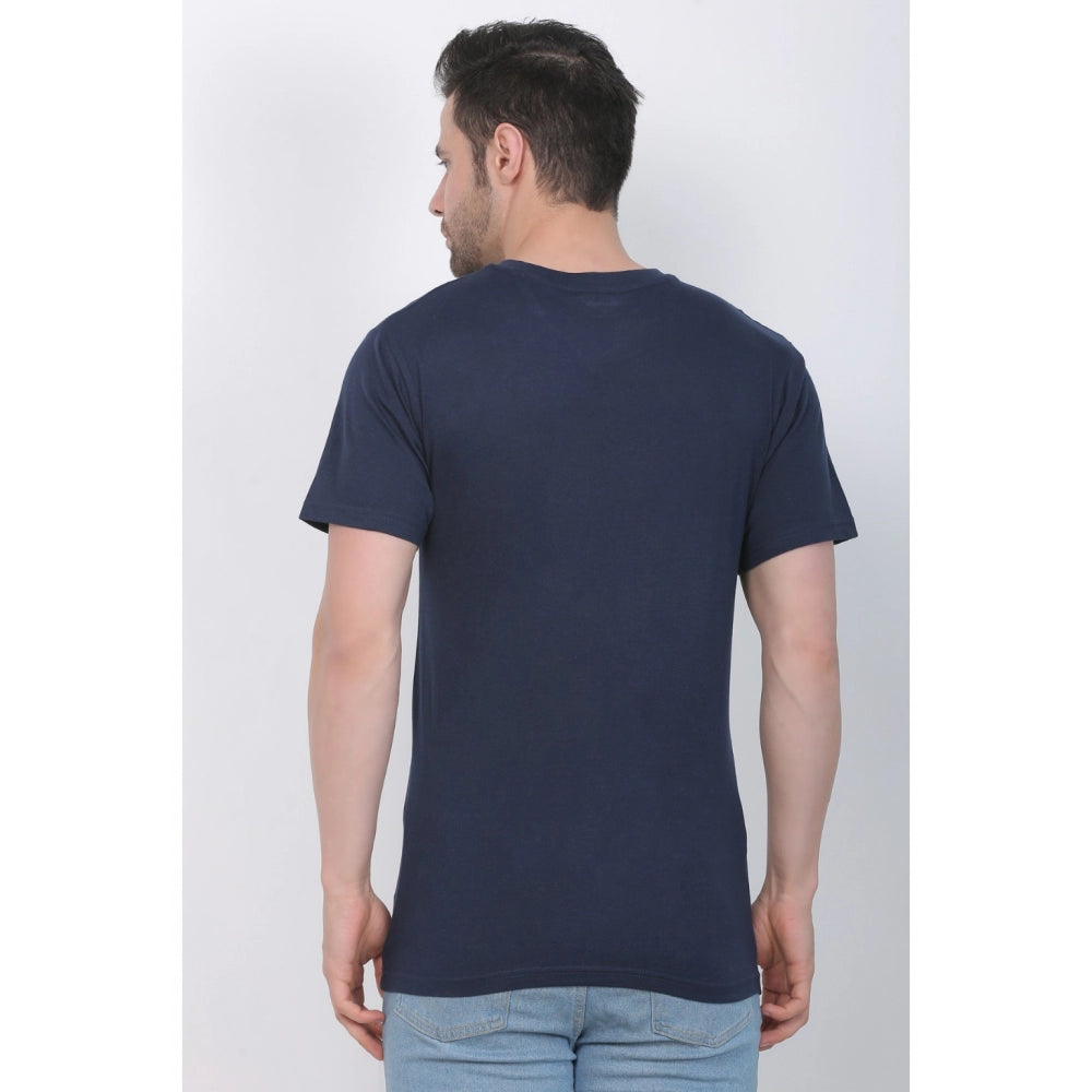 Roneclick Men's Cotton Jersey V Neck Plain Tshirt (Navy)