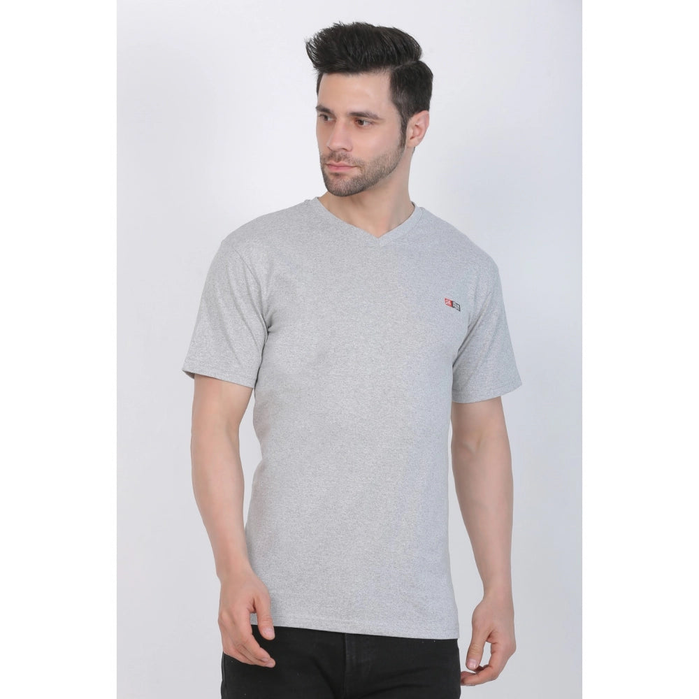 Roneclick Men's Cotton Jersey V Neck Plain Tshirt (Grey Melange)