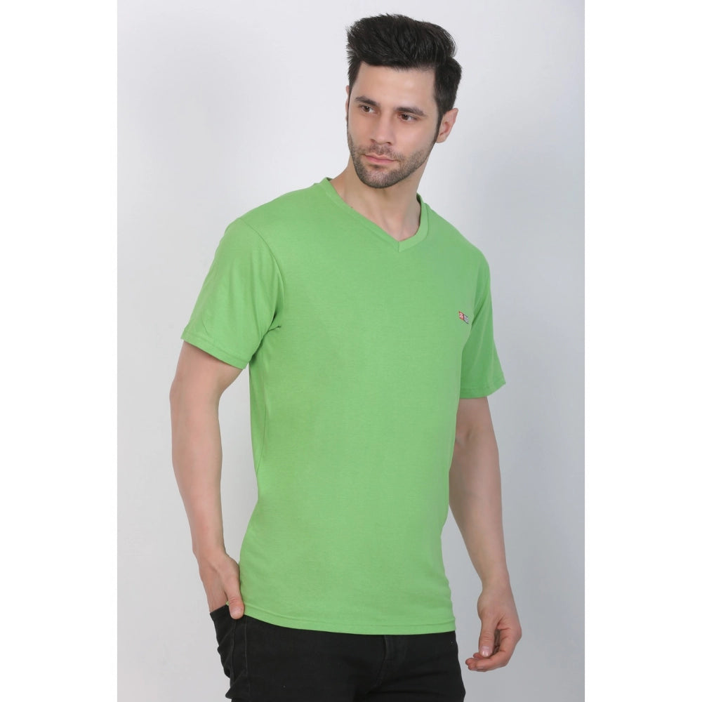 Roneclick Men's Cotton Jersey V Neck Plain Tshirt (Pale Green)