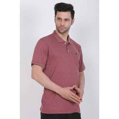 Roneclick Men's Poly Viscose Polo Plain Tshirt (Maroon Melange)